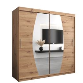 WRIGHT 2 Door Mirrored Sliding Wardrobe Medium Oak - 200cm