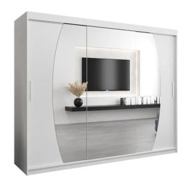 WRIGHT 3 Door Mirrored Sliding Wardrobe White - 250cm
