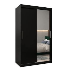 TIVERTON 2 Door Mirrored Sliding Wardrobe Black - 120cm