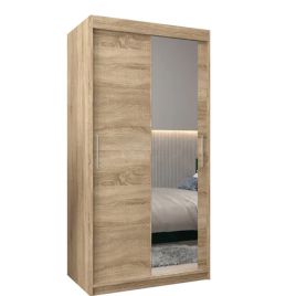 TIVERTON 2 Door Mirrored Sliding Wardrobe Light Oak - 100cm