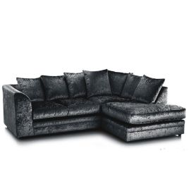 WILLA Crushed Velvet 4 Seater L Shaped - Right Hand Facing Corner Sofa - Black