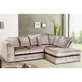 WILLA Crushed Velvet 4 Seater L Shaped - Right Hand Facing Corner Sofa - Mink