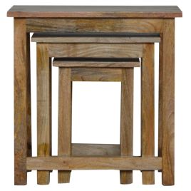 HAVENOR Set of 3 Nest Tables Solid Wood Compact Design - Oak Finish