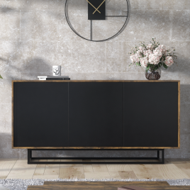 Industrial Loft Sideboard Vintage Oak TV Unit Cabinet with Storage - Industrial Oak and Black