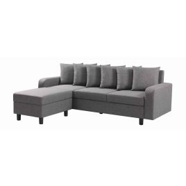 Corner Sofa - METRO Fabric 3 Seater L Shaped Sofa - Reversible - Grey