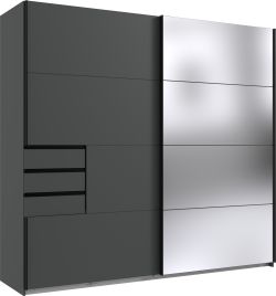 SOGO 2 Door Mirrored Sliding Wardrobe with 3 Drawers Graphite - 225cm