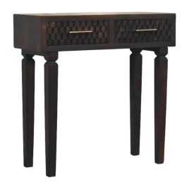 CADIRA Slim Console Table Solid Wood Carved Design - Dark Wood