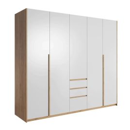 XENIA 3 Door Wardrobe with 3 Drawers White and Light Oak - 225cm