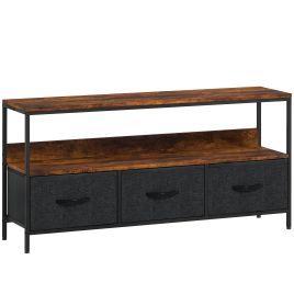 HERON TV Stand Cabinet with 3 Foldable Drawers Rustic Brown