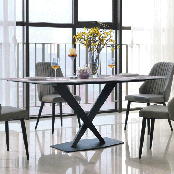 Hove Marble Dining Table with Black Metal Frame - Rectangular