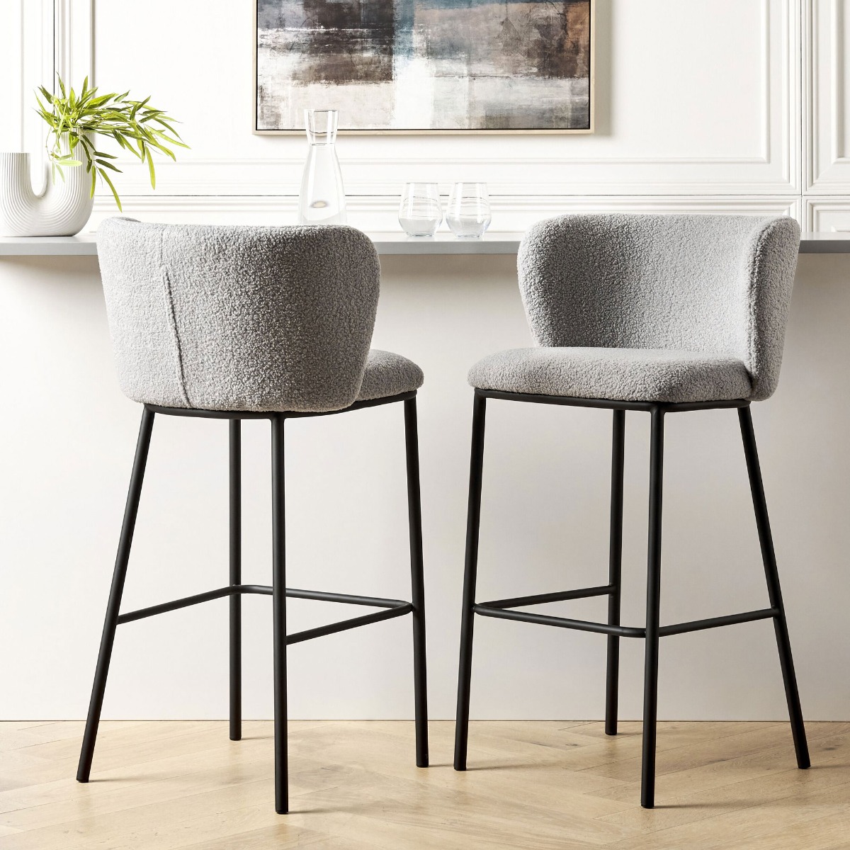 Set of 2 Boucle Bar Chairs Grey MINA