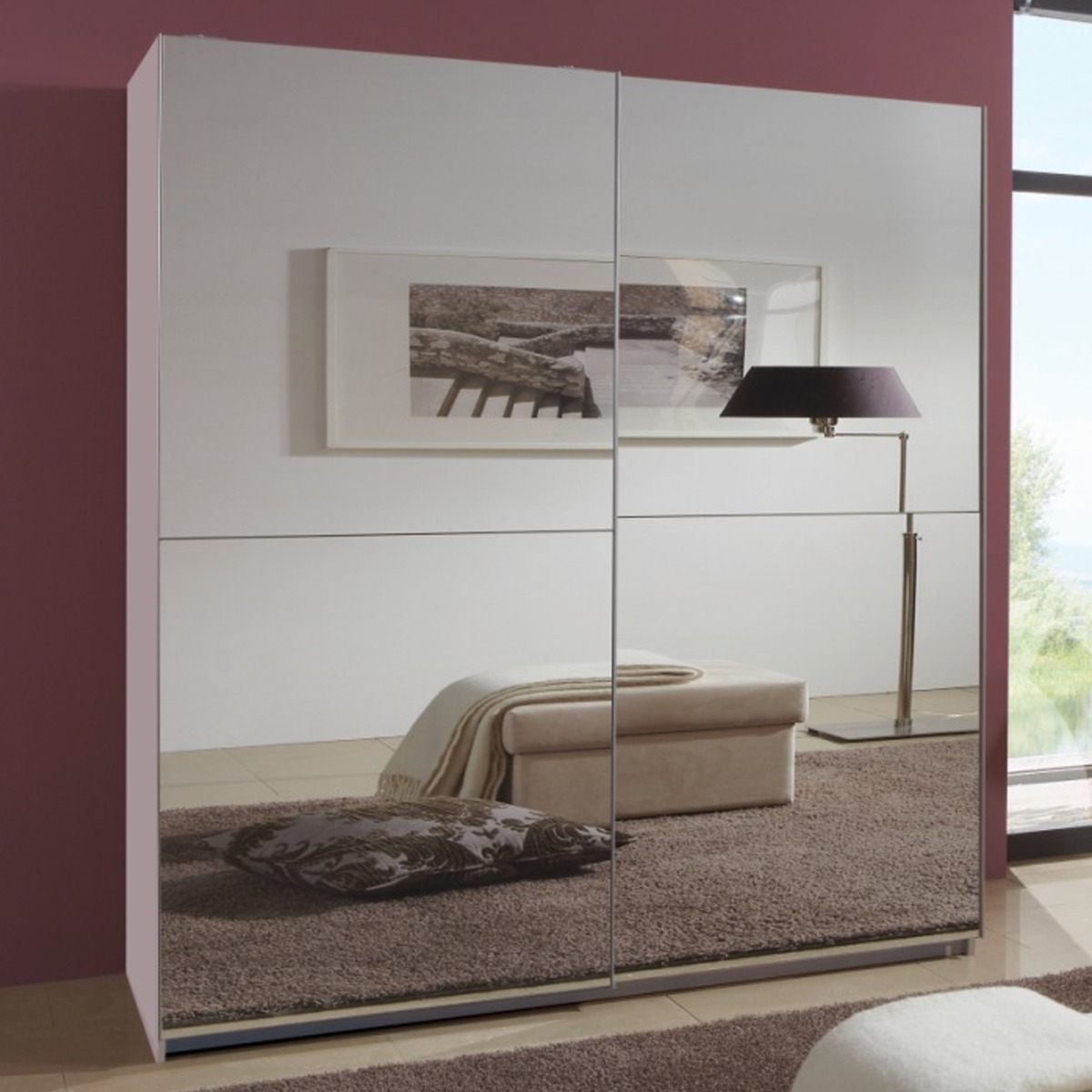 QUINN 2 Door Mirrored Sliding Wardrobe White - 180cm