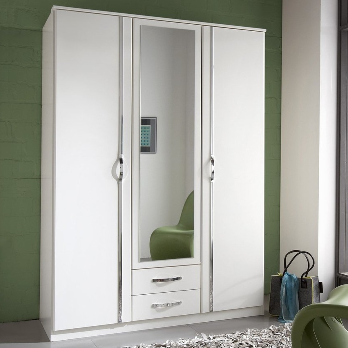 DAYTON 3 Door Mirrored Wardrobe with 2 Drawers White - 135cm