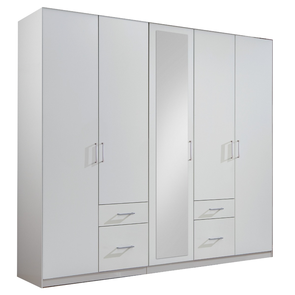 FLOCK 5 Door Mirrored Wardrobe White - 225cm