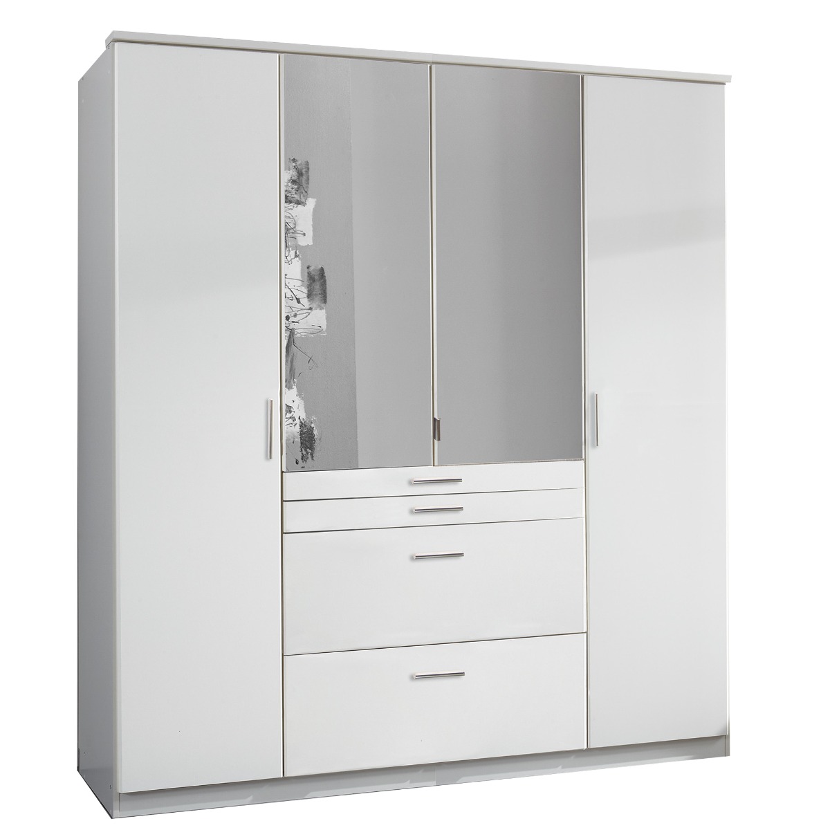ACORN 4 Door Mirrored Wardrobe with 4 Drawers White - 180cm