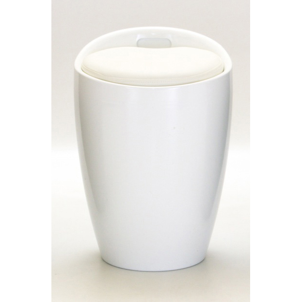Melrose High Gloss Round Stool with Storage - White