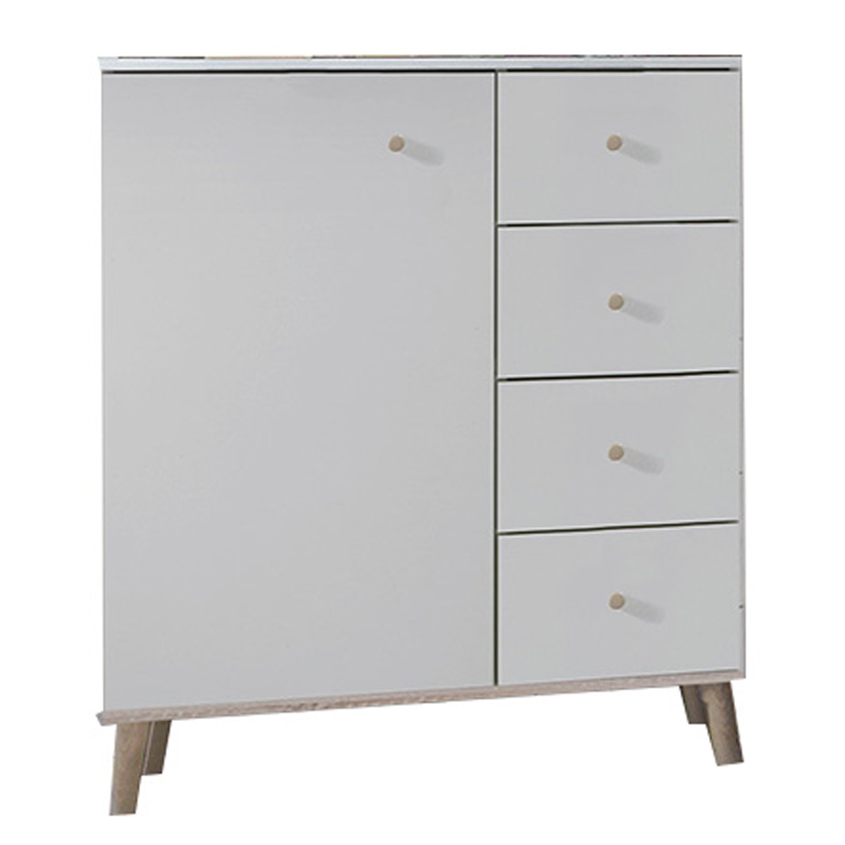 BERTEN 4 Drawer 1 Door Sideboard - White and Oak