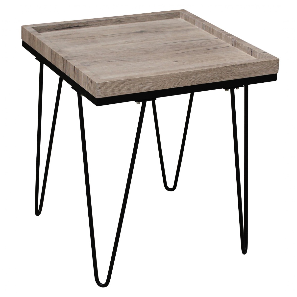 Ballymena Natural Wood Lamp Side Table with Black Metal Legs - Oak Effect