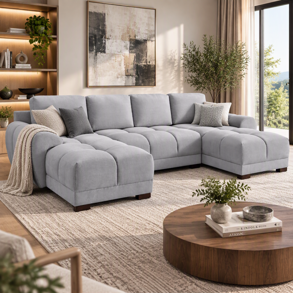 SUSAN Plush Velvet U Shaped Corner Sofa - Grey