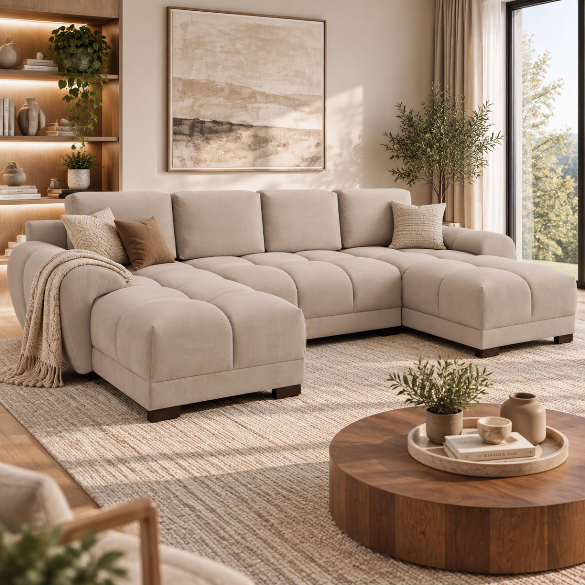 SUSAN Plush Velvet U Shaped Corner Sofa - Mocha