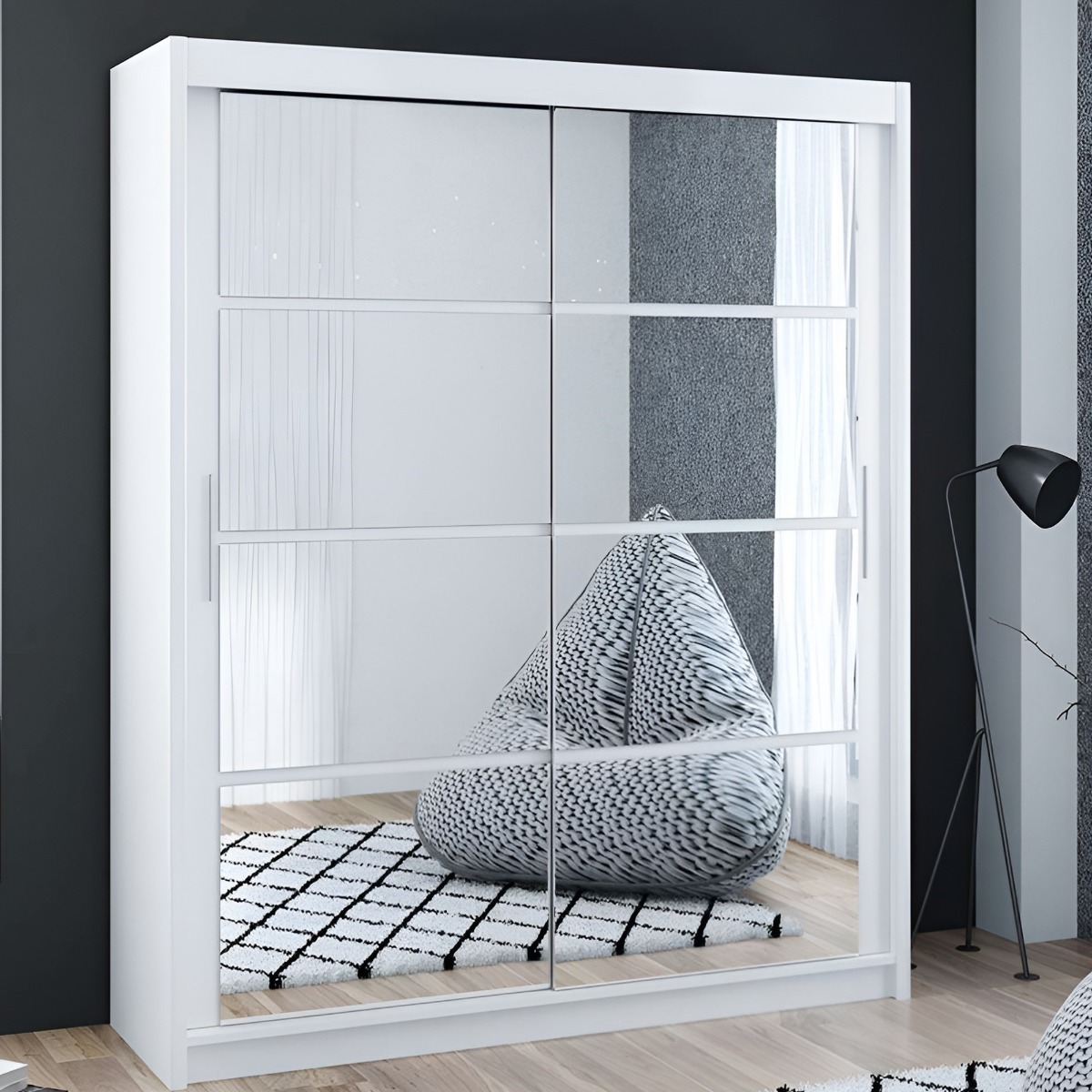 DEXTER 2 Door Mirrored Sliding Wardrobe White - 160cm