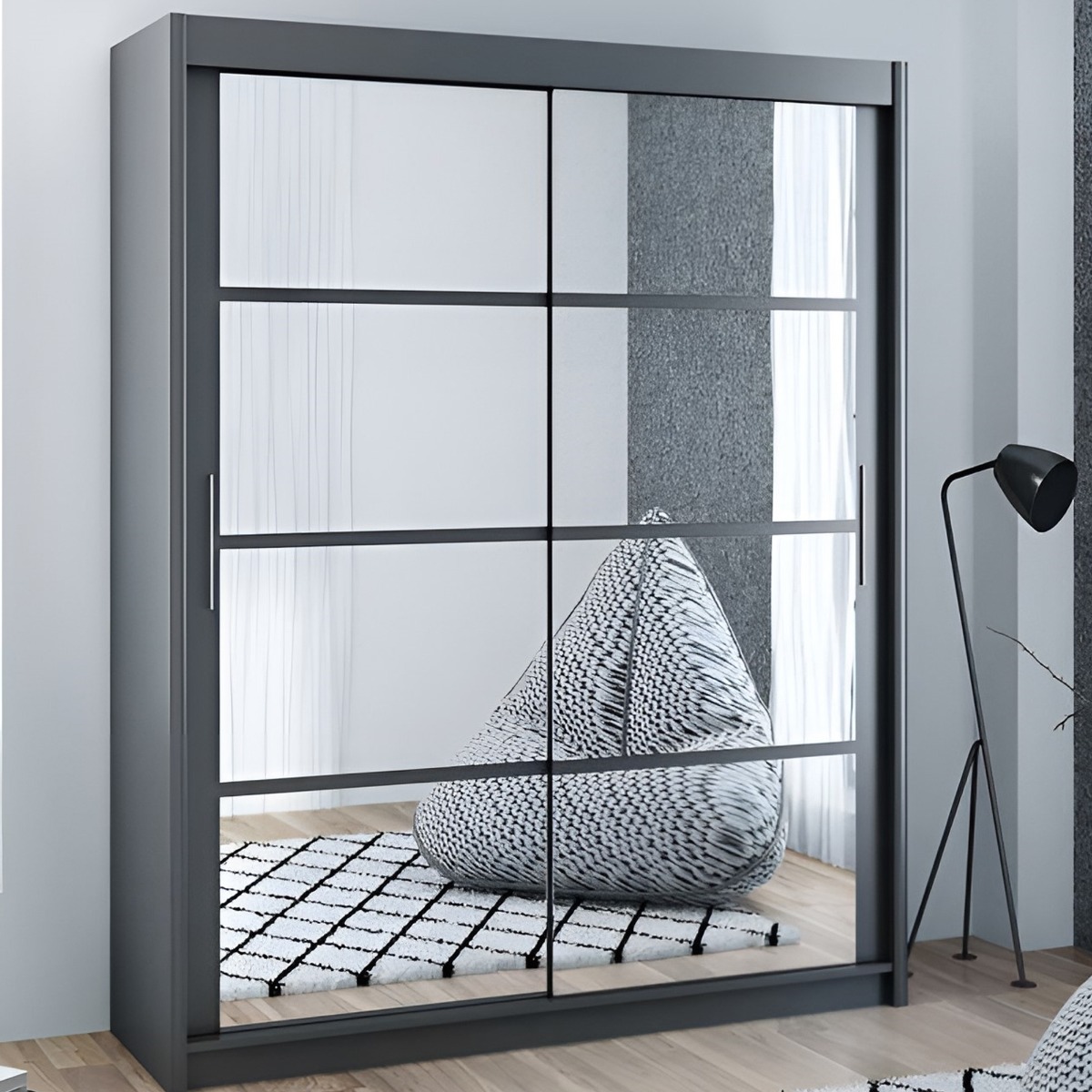 DEXTER 2 Door Mirrored Sliding Wardrobe Grey - 160cm