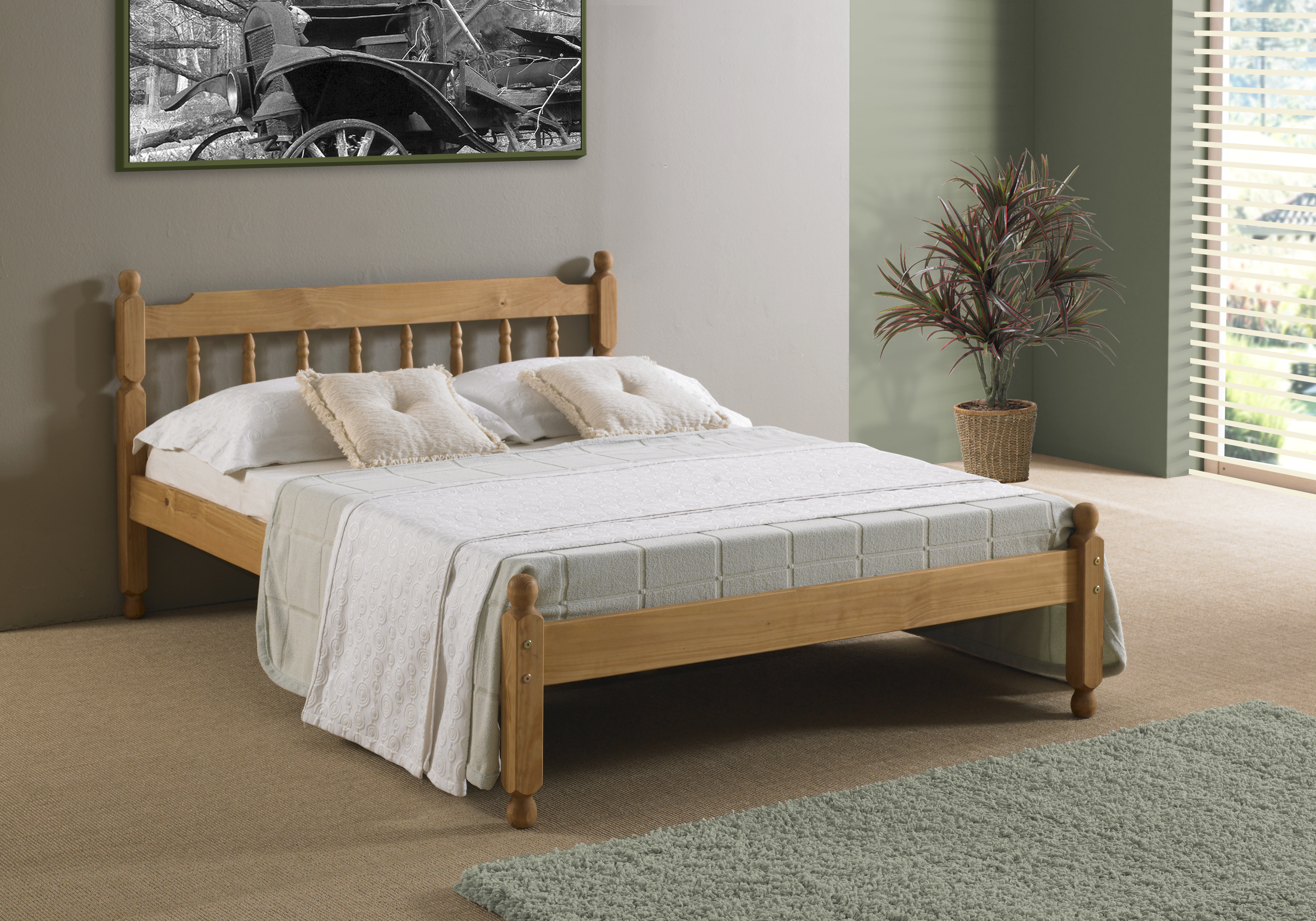 Small Double Bed - SELEWAL 4ft Wooden Bed Oak Finish