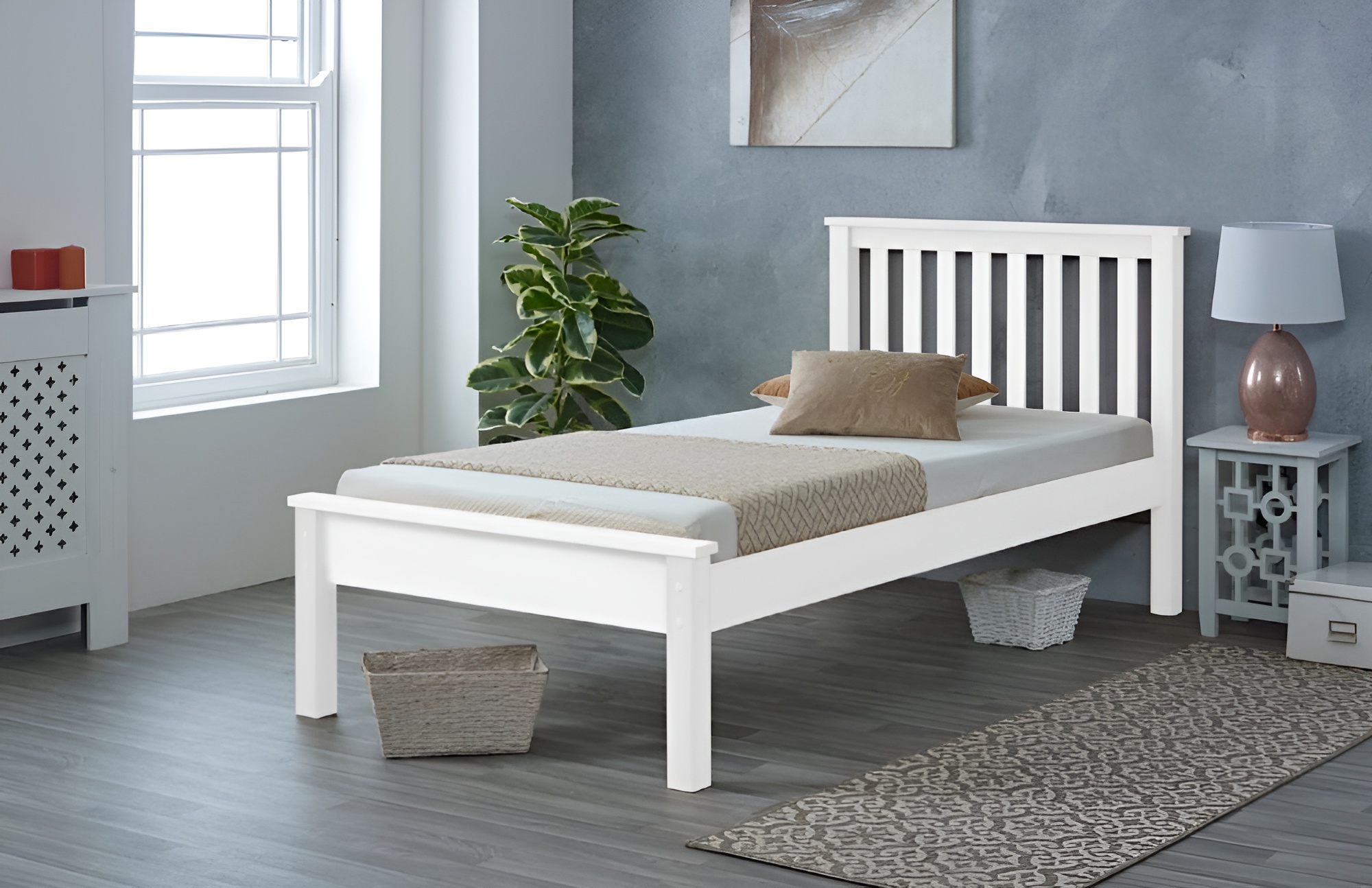 Small Double Bed - ORBU 4ft Wooden Bed White