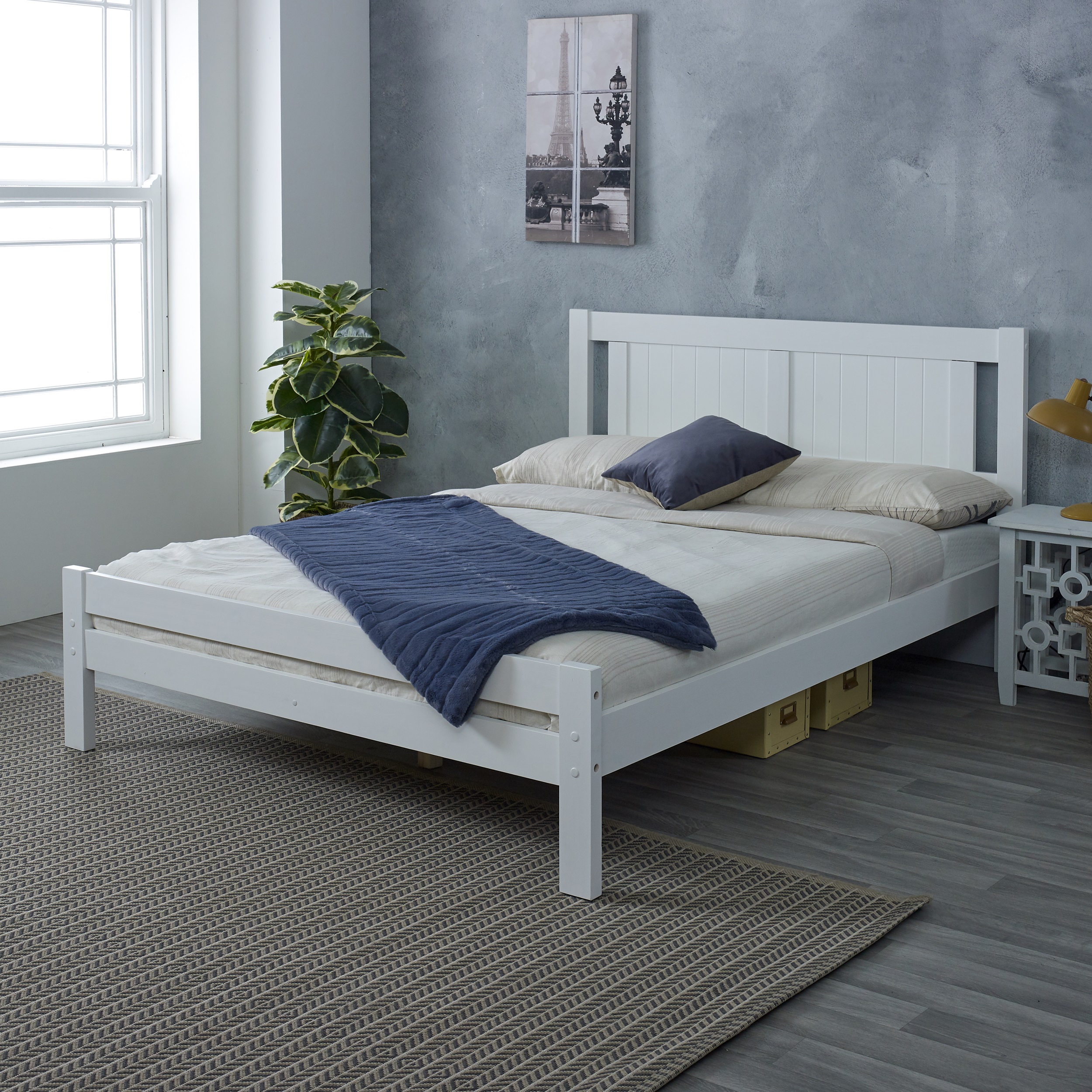 Double Bed - FLORY 4ft6 Wooden Bed White