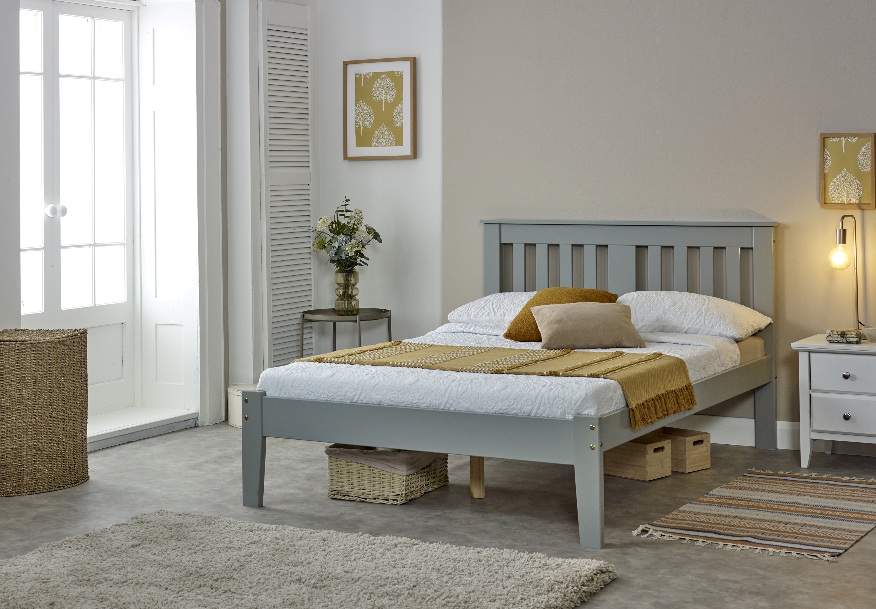 Kingsize Bed - FARSTON 5ft Wooden Bed Grey