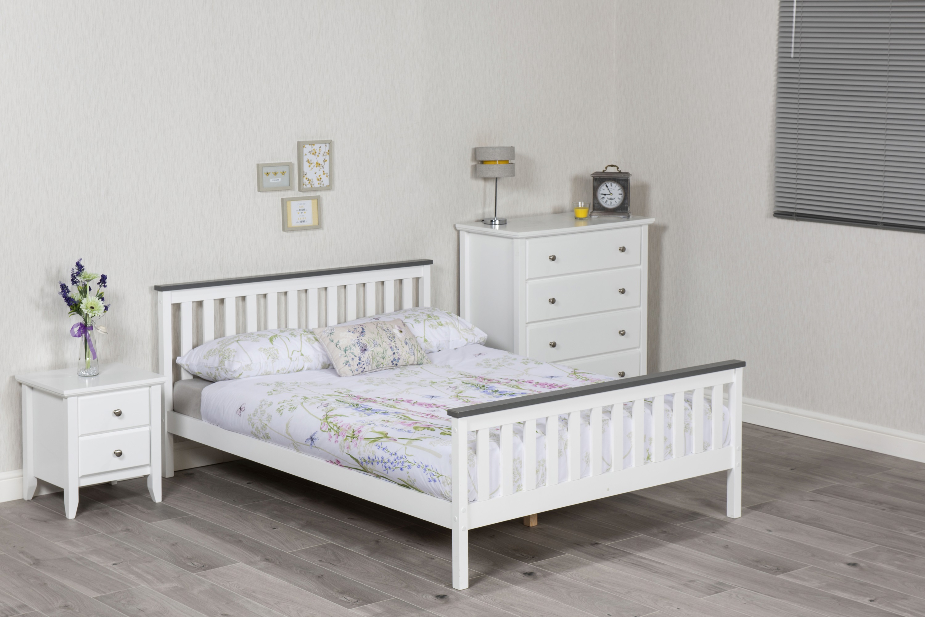 Double Bed - TANGAI 4ft6 Wooden Bed White