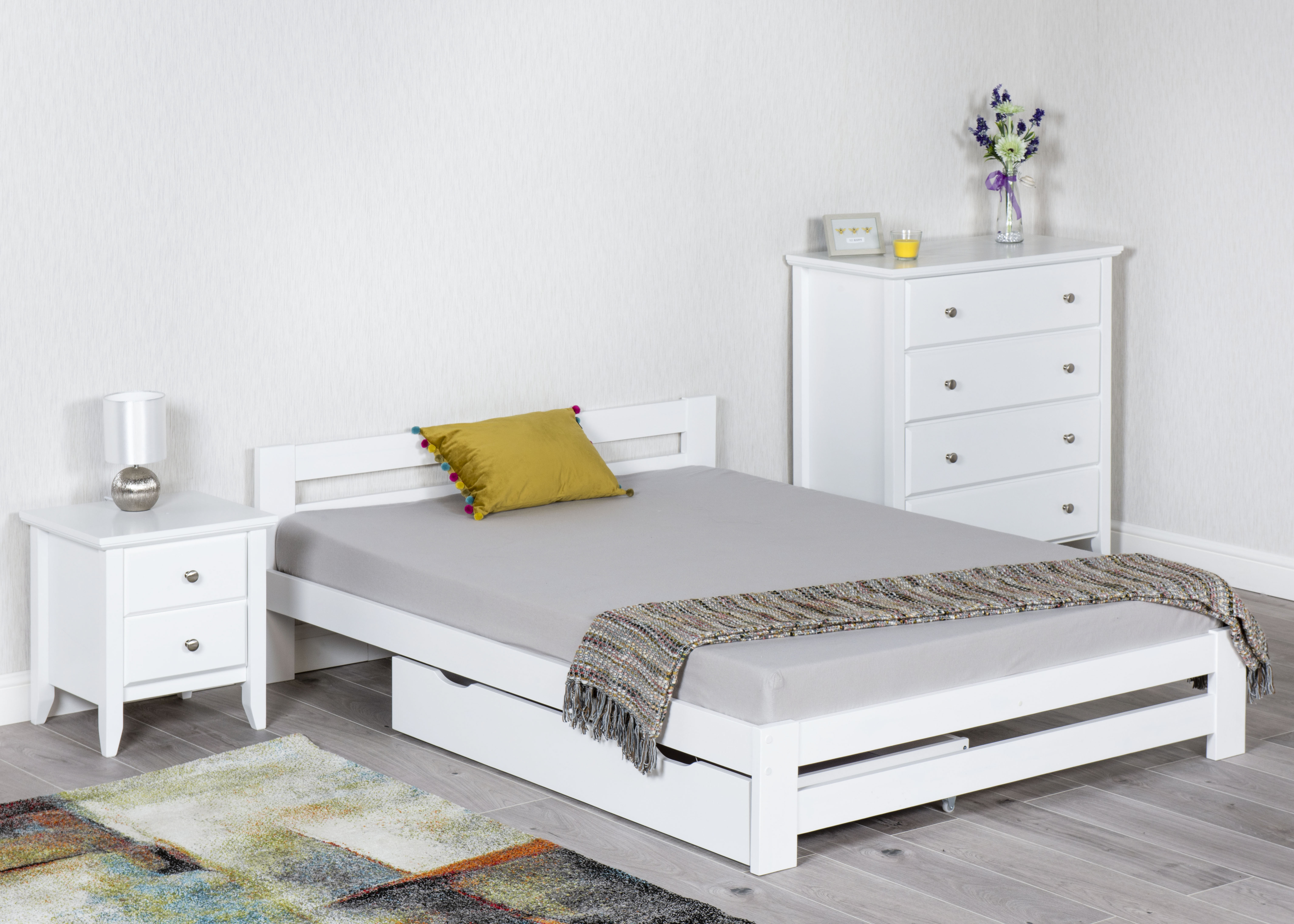 Single Bed - ZAMEN 3ft Wooden Bed White
