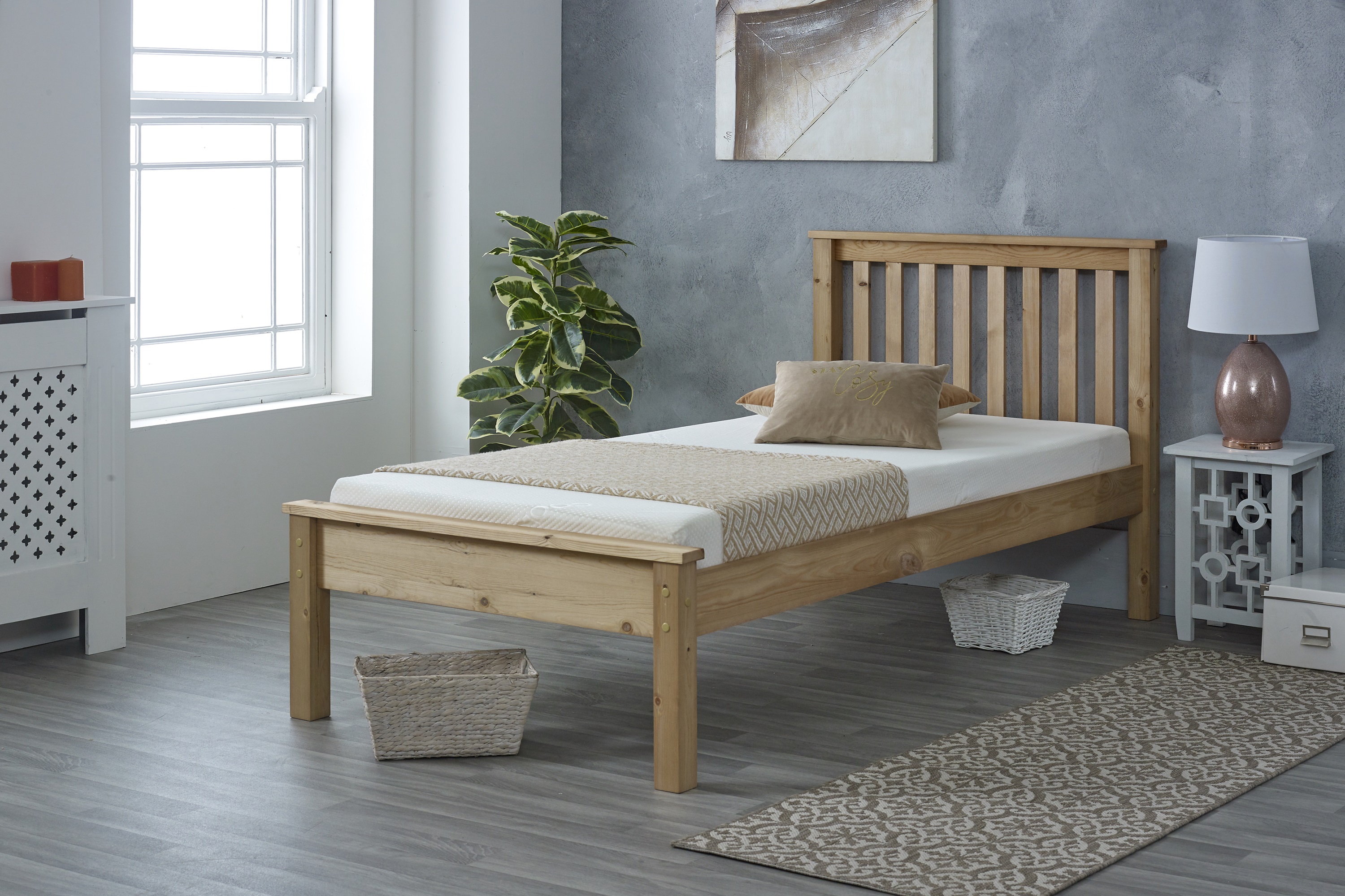 Single Bed - BORSET 3ft Wooden Bed Oak Finish
