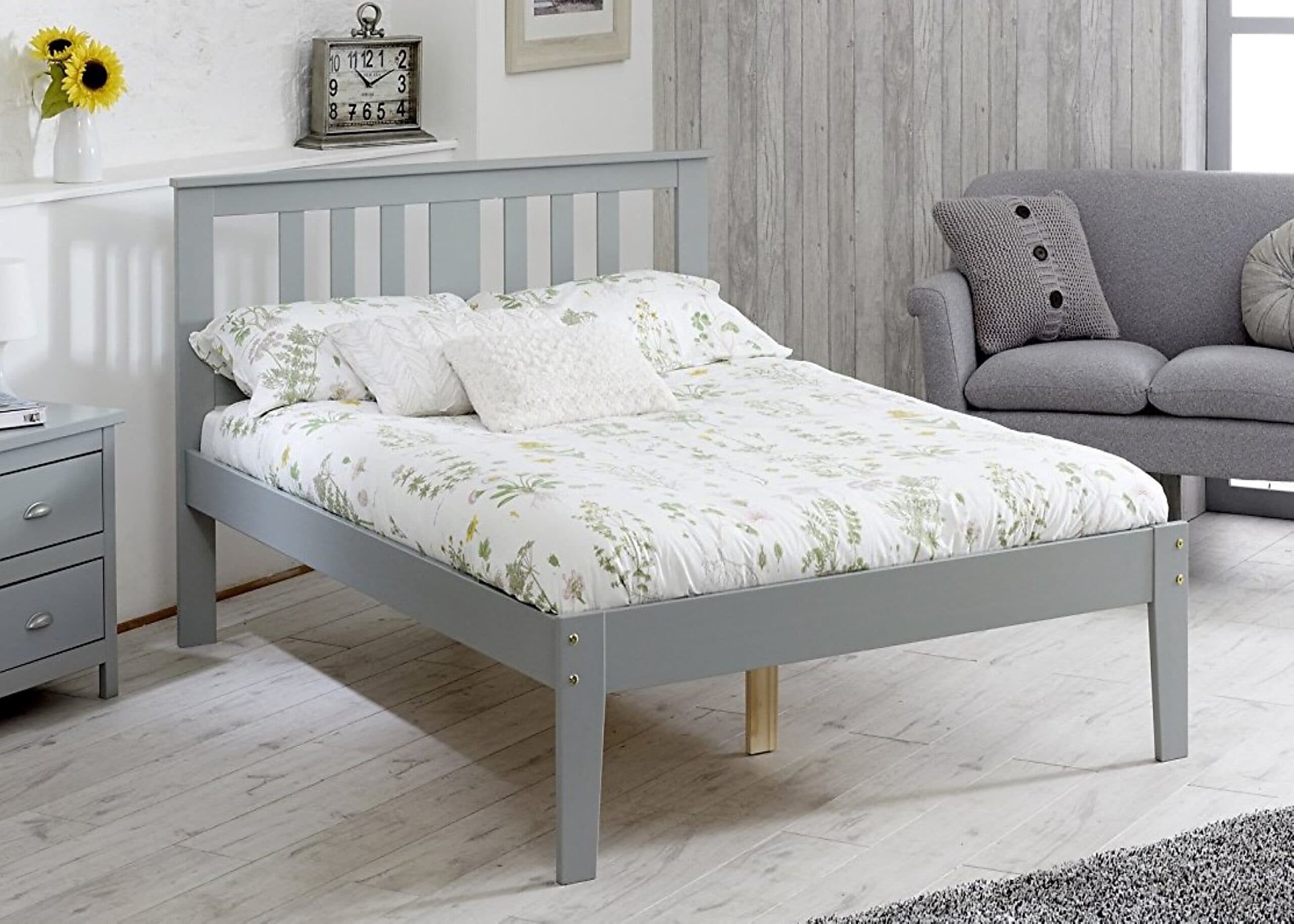 Small Double Bed - FARSTON 4ft Wooden Bed Grey