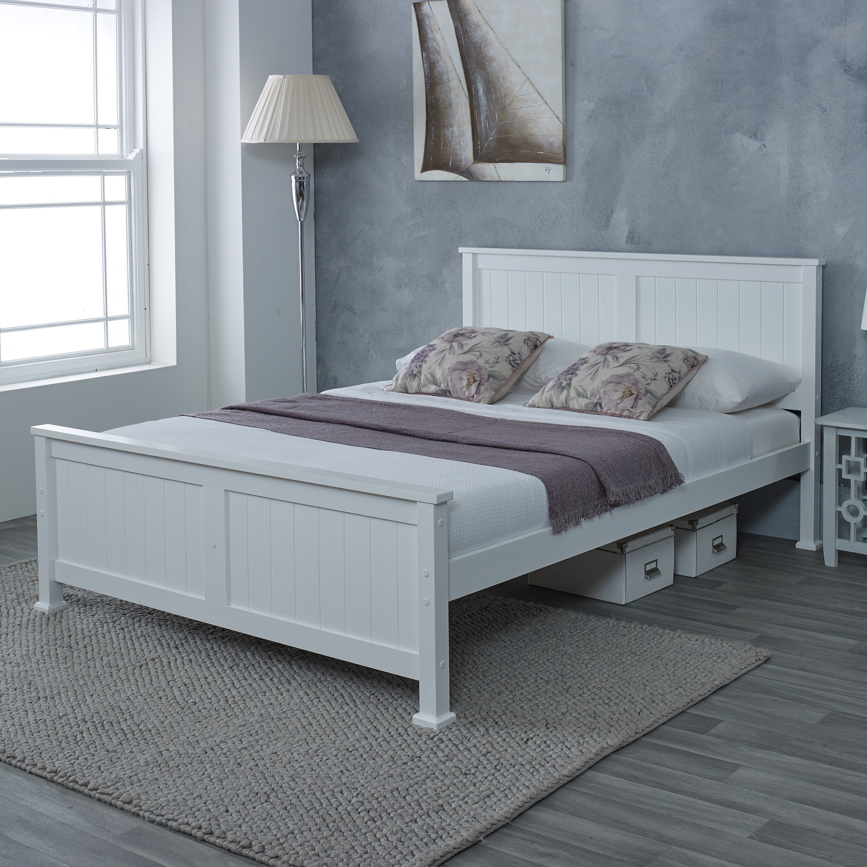 Small Double Bed - FADRID 4ft Wooden Bed White