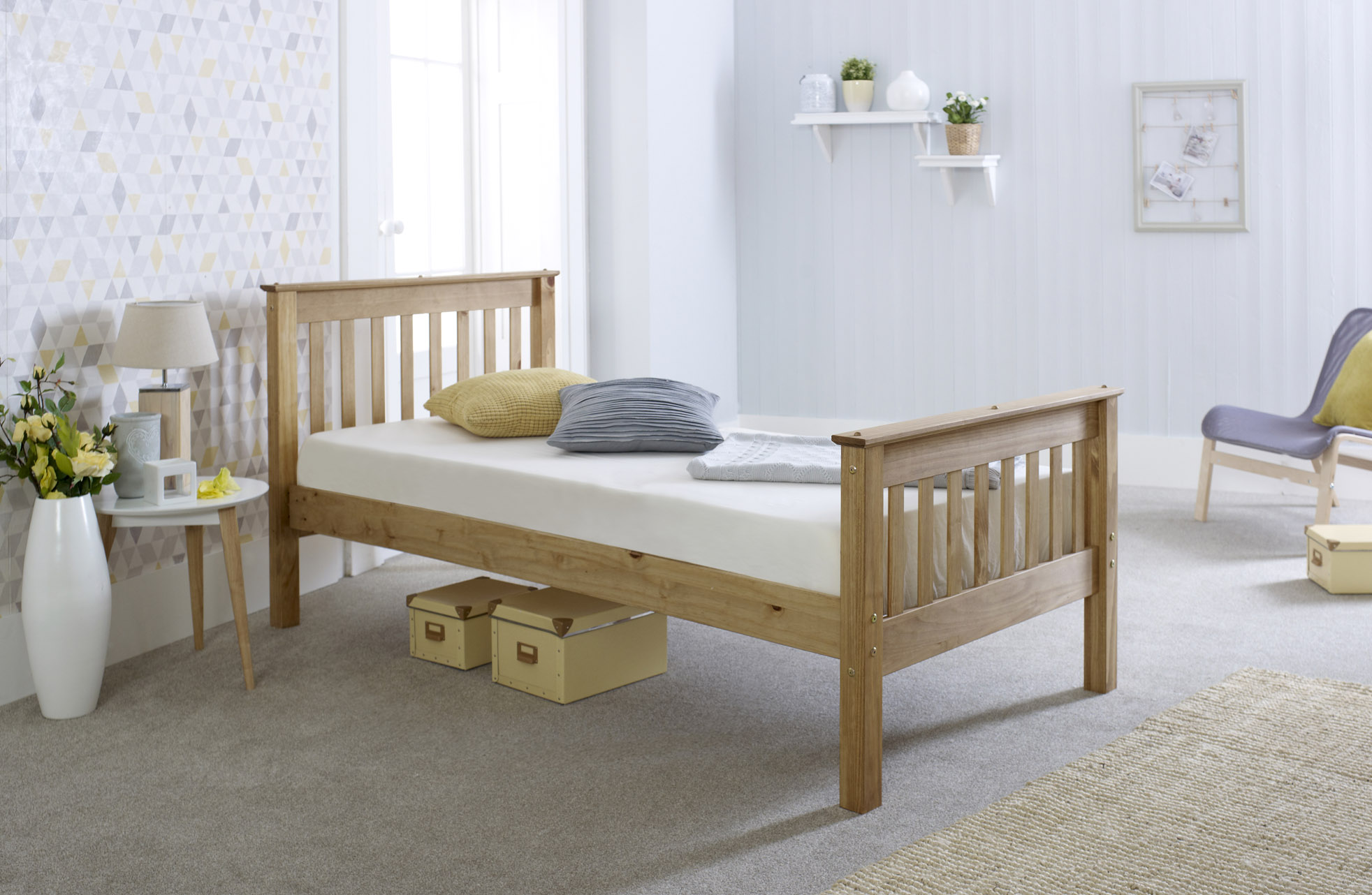 Small Double Bed - FUSERSET 4ft Wooden Bed Oak Finish