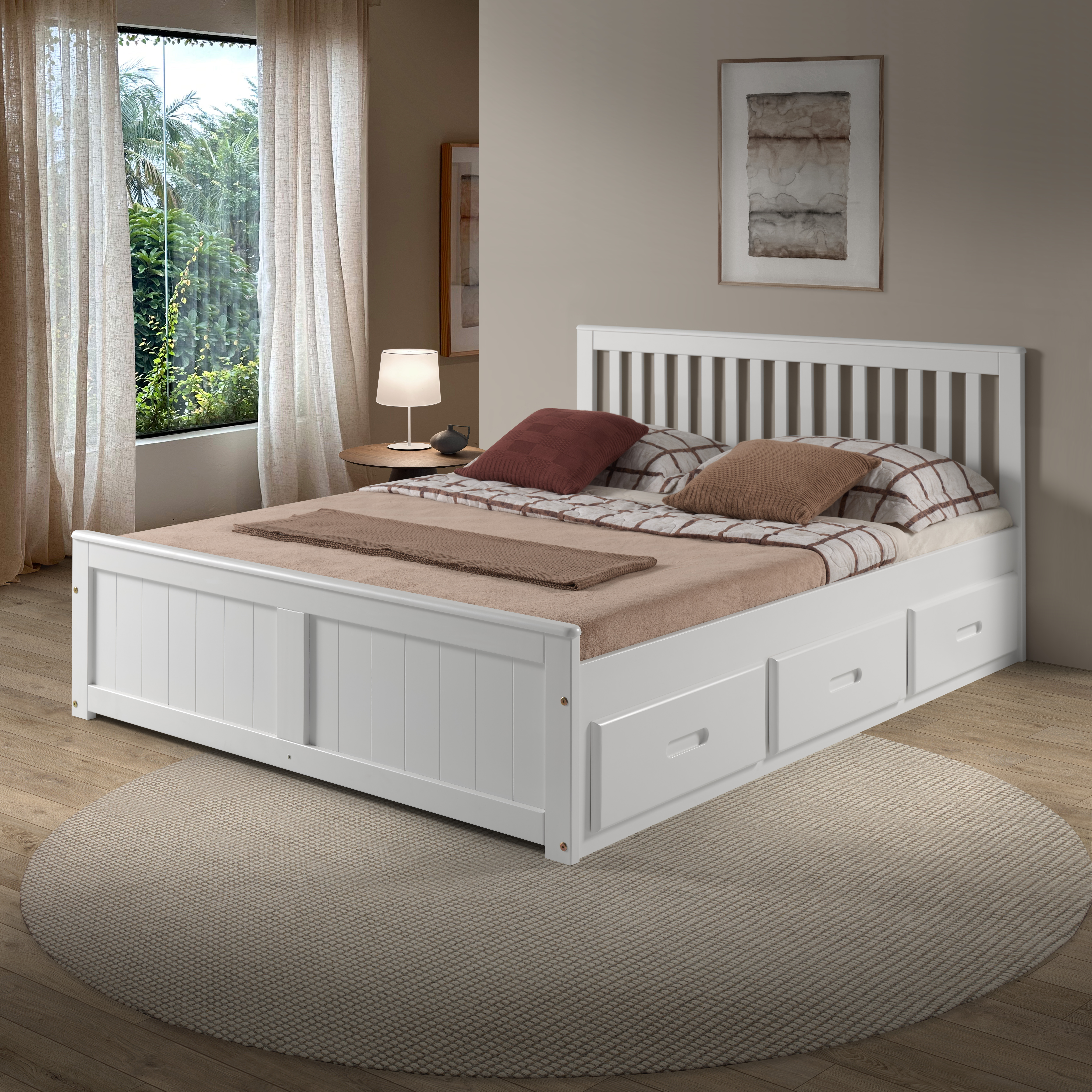 Kingsize Bed - LISSON 5ft Wooden Bed with Storage Drawers White