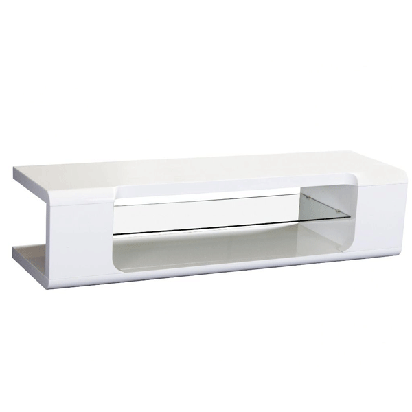 Longmont TV Unit High Gloss Stylish Entertainment with Central Glass Display - White