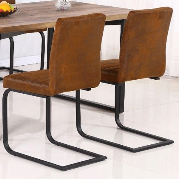 Helston Fabric Dining Chairs Set of 4 - Brown with Black Metal Legs