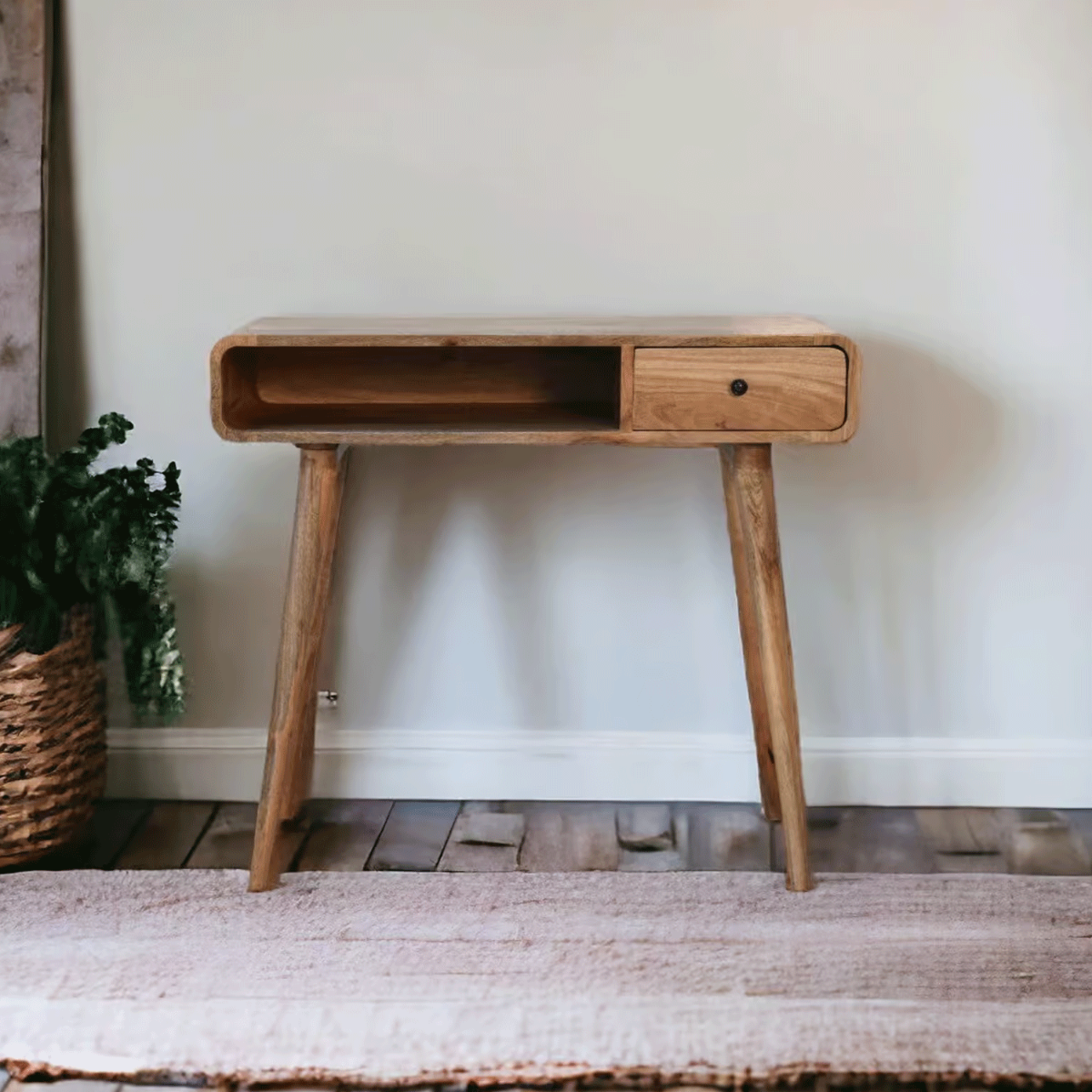 Crossett Oak-ish Writing Desk Crafted from Solid Mango Wood - Curved