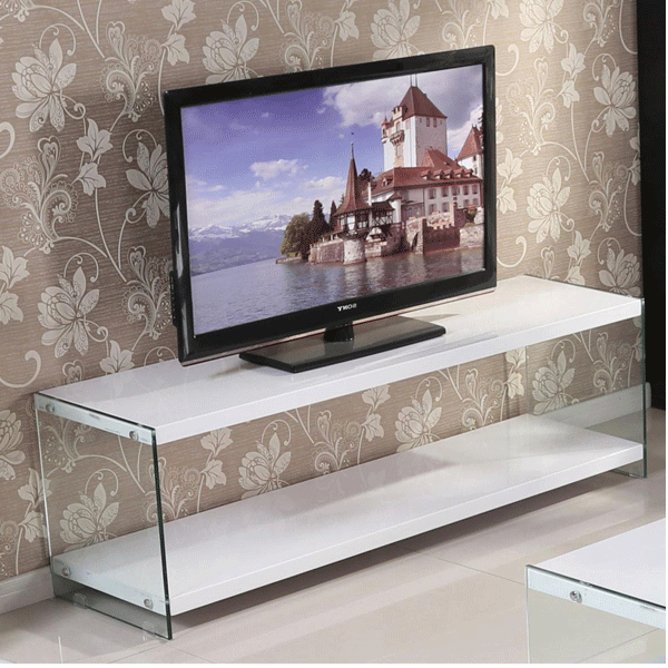 Modern Fusion of Style Stuttgart High Gloss TV Unit with Tempered Glass - White