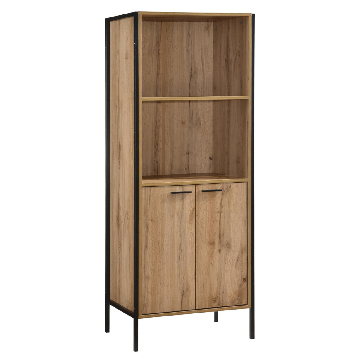 Wenatchee 2-Door Bookcase Oak Effect with Black Metal Frame