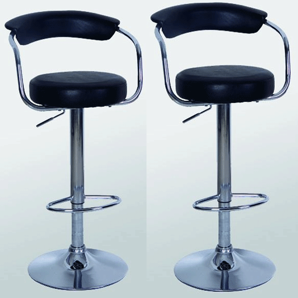 Rochdale Chrome Bar Stool Pair with Adjustable Features - Black