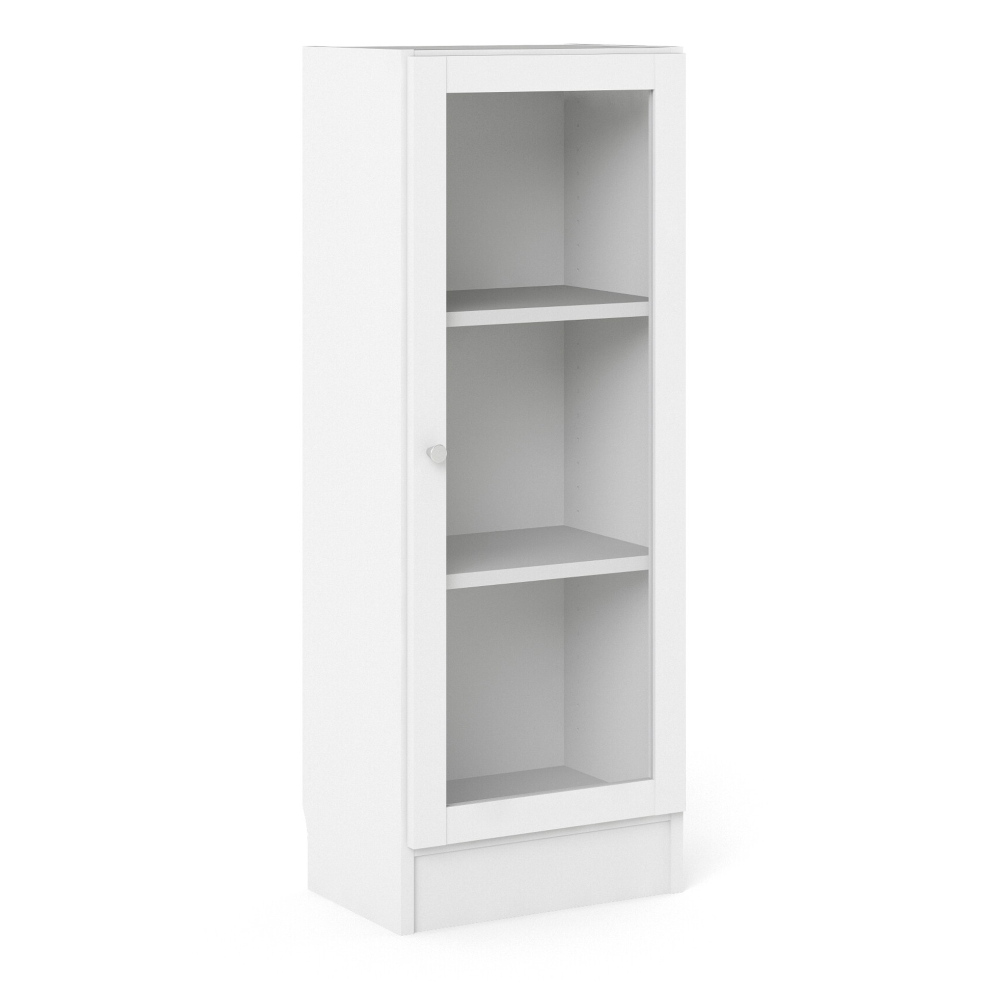 WRAYNE Low Narrow Display Cabinet with 2 Shelves and Glass Door - White
