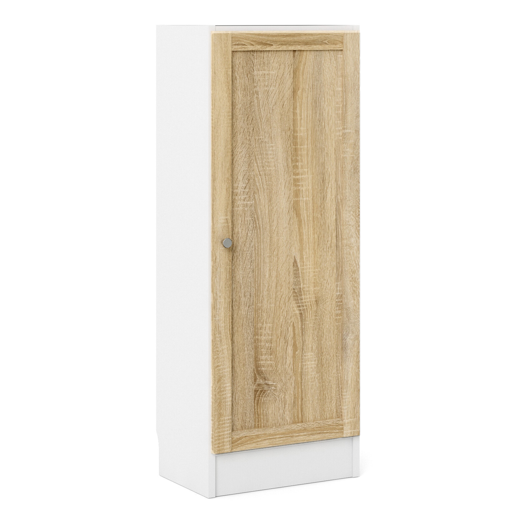 WRAYNE Low Narrow Bookcase Storage Cabinet with 2 Shelves and Door - White with Oak