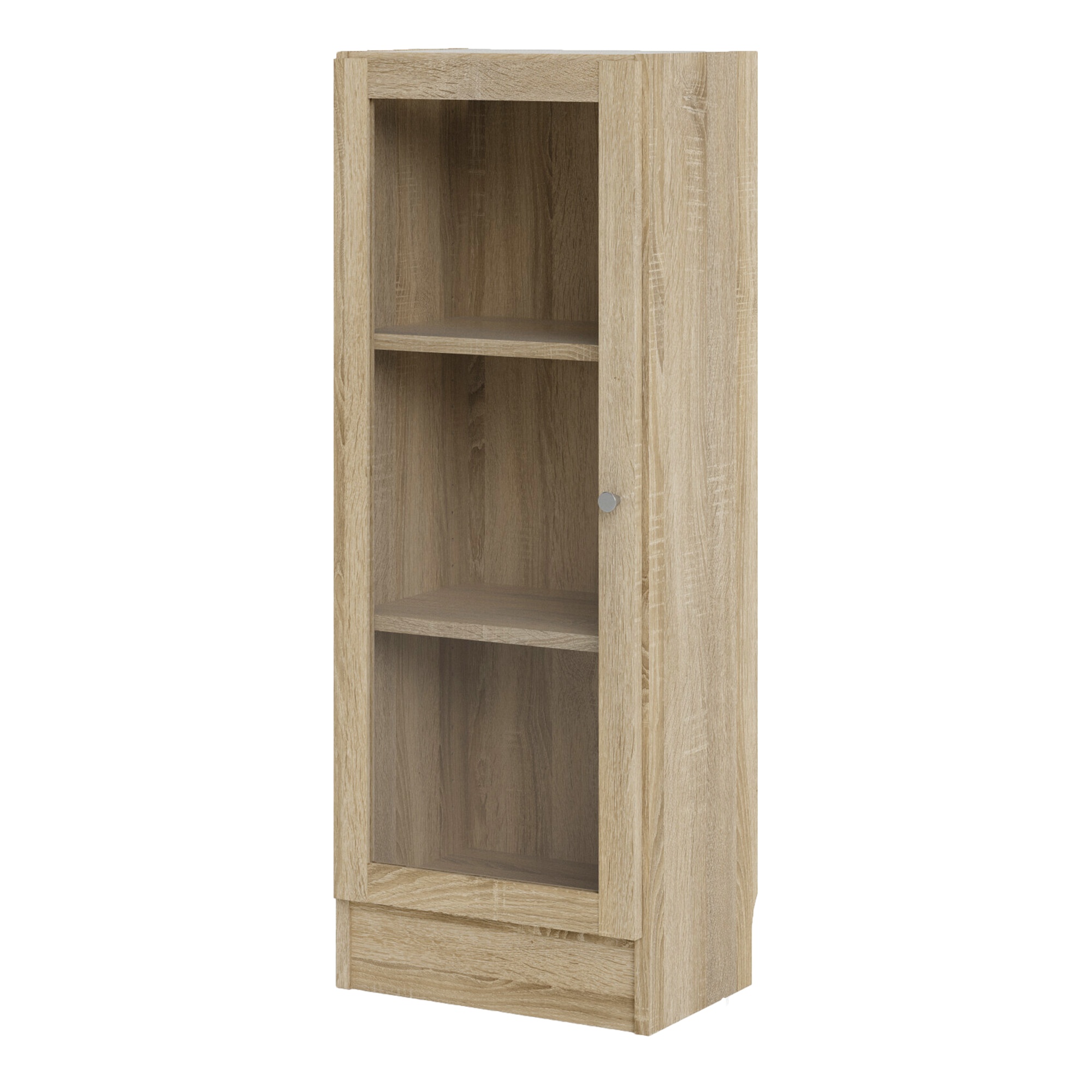 WRAYNE Low Narrow Display Cabinet with 2 Shelves and Glass Door - Oak