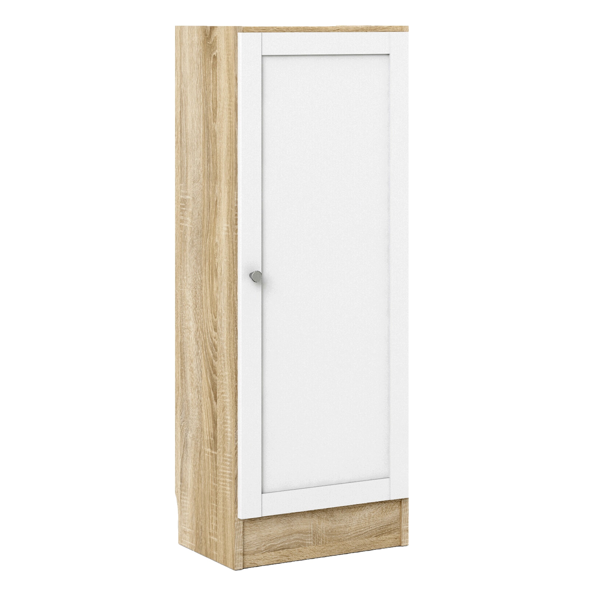 WRAYNE Low Narrow Bookcase Storage Cabinet with 2 Shelves and Door - Oak with White
