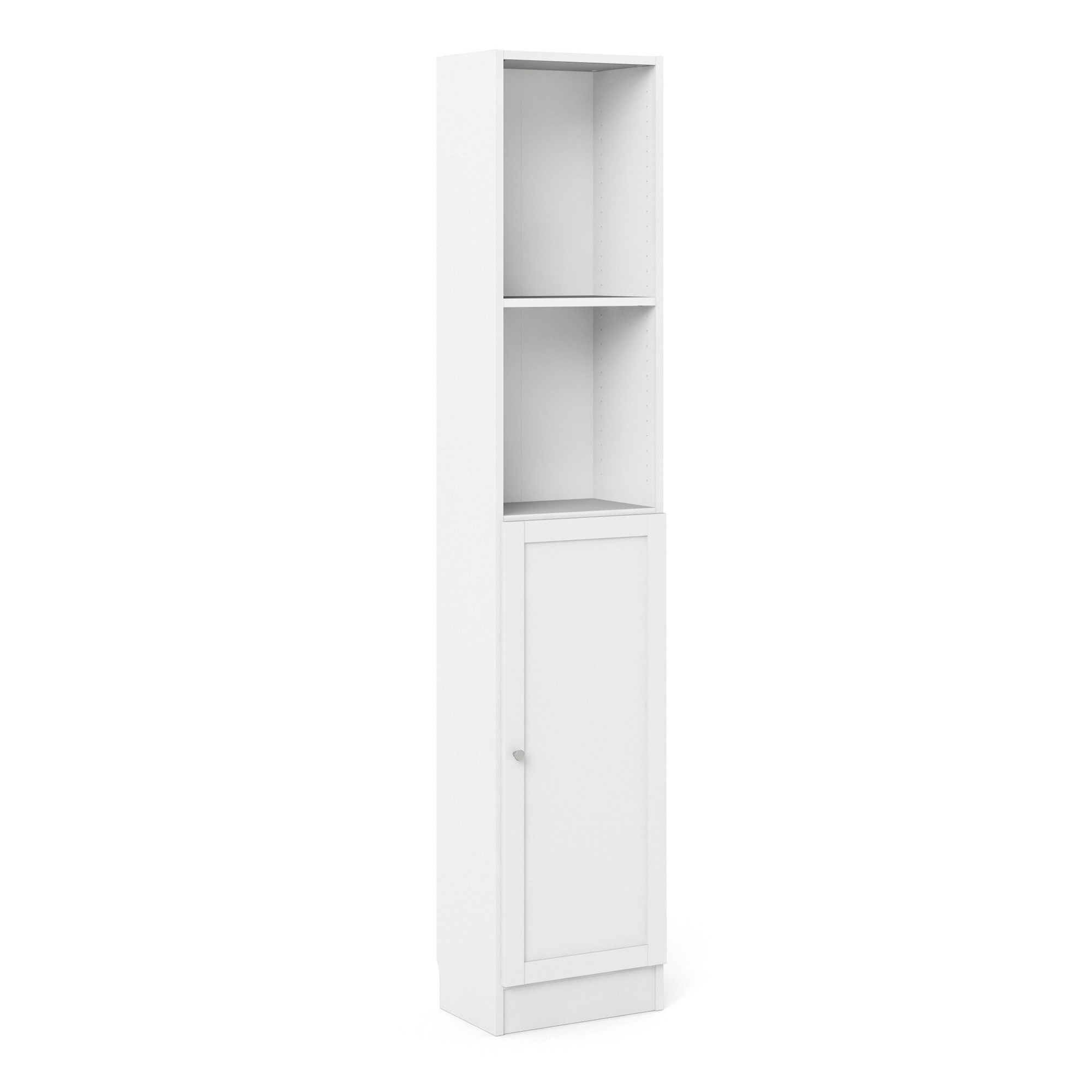 WRAYNE Tall Narrow Bookcase Combination Storage Cabinet with 4 Shelves and Glass Door - White