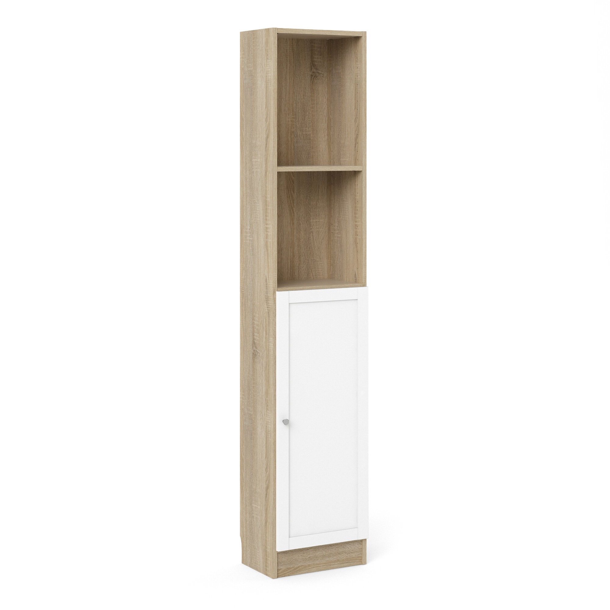 WRAYNE Tall Narrow Bookcase Combination Storage Cabinet with 4 Shelves and Door - Oak with White