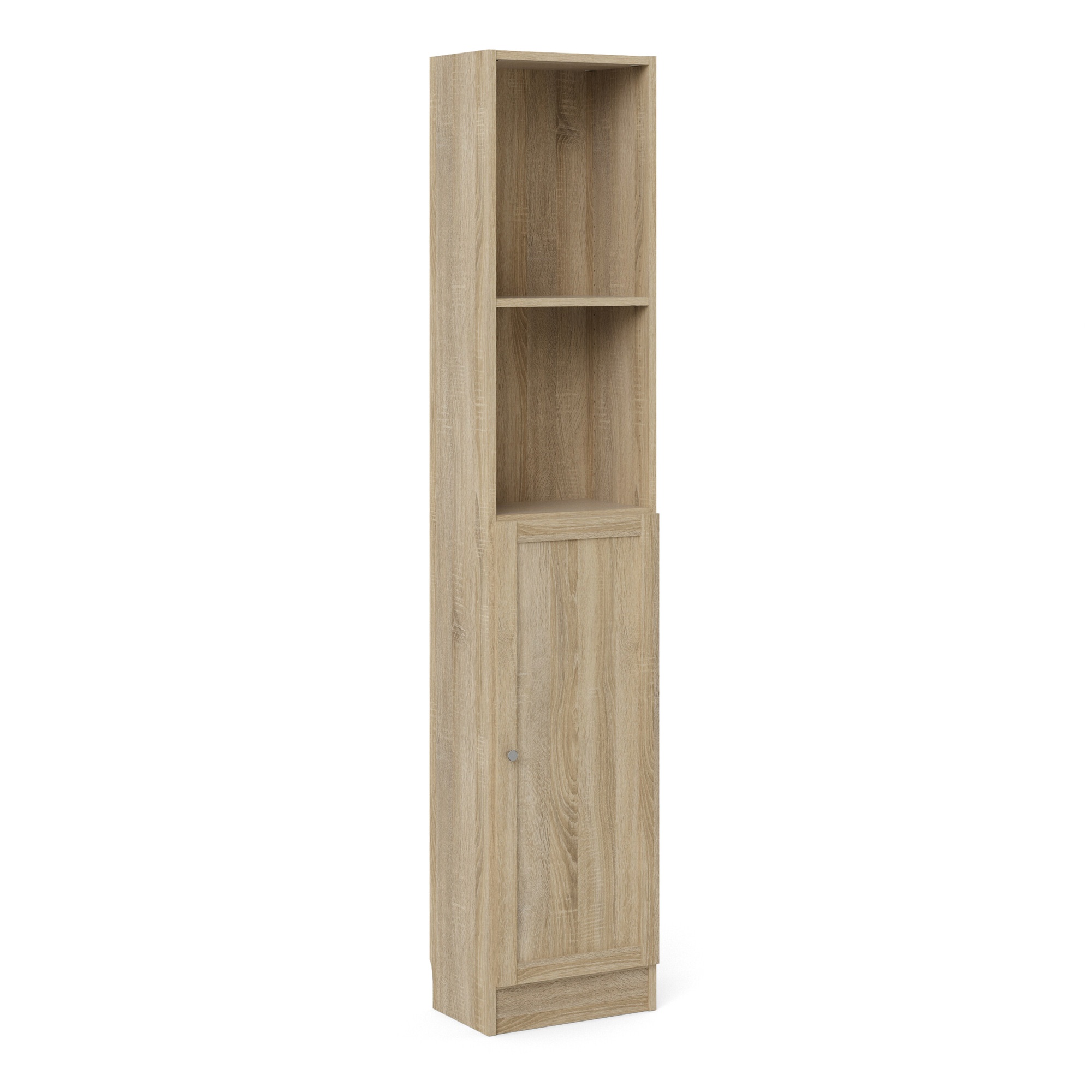 WRAYNE Tall Narrow Bookcase Combination Storage Cabinet with 4 Shelves and Door - Oak